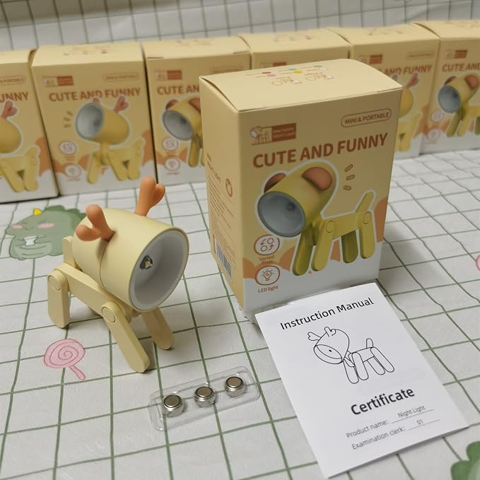 Cute Night Light for Kids, Mini Led Table Desk Lamp, Decorative Lamp Indoor Nightstand, Animal Pet Nightlights, Christmas Decorate Birthday Gifts for Children, Students (1 x Yellow Deer)