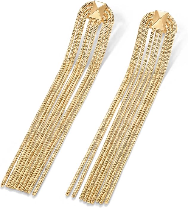 PAVOI 14K Gold Plated Long Tassel Dangle Earrings for Women - 925 Sterling Silver Posts Elegant Rhinestone Chain Chandelier Drop Earrings - Statement Jewelry