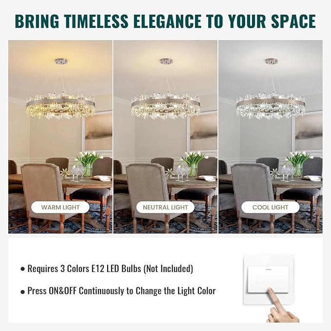 Siljoy Modern Crystal Chandelier, 20-Light Luxury Large Nickel 2-Tiers Raindrop Chandelier, Adjustable Flush Mount Pendant Ceiling Light for Living Dining Room Foyer Entryway D39.4''