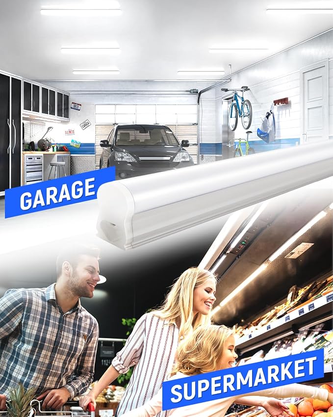 (4 Pack) 4FT T5 LED Shop Light,6500K,20W,2300LM(Super Bright White) Linkable LED Integrated Fixture,Garage Ceiling and Cabinet Light,Strip Light,Corded Electric with ON/Off Switch