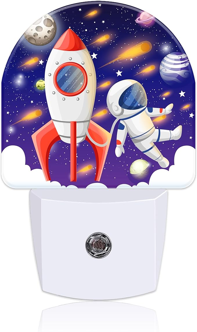 Night Light for Kids Girls Boys, Space Spaceship and Astronaut LED Night Light Plug into Wall with Dusk to Dawn Sensor for Room Decor, Hallway, Kitchen, Bathroom, Nursery, Stairs