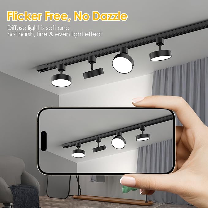 Diffuse LED Track Lighting Heads H Type, 12 Pack Black | Dimmable Track Light Heads, Kitchen Ceiling Fixtures Compatible with H Track Rails, Flicker Free CRI90+ 3000K 12W 1000lm