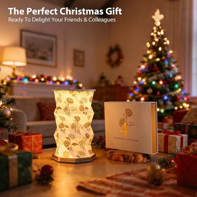 Birthday Flower Folding Lamp, Paper Lantern Lights, Japanese Gifts | Rechargeable Paper Light, Elegant Gift Box – Ideal Anniversary, Birthday Gift for Women, Mom, Grandma-White Daisy