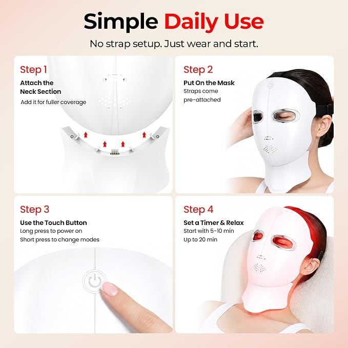 Red Light Therapy Mask for Face and Neck, Cordless LED Face Mask | 7-Color Multi-Mode Skincare Device, Detachable Neck Panel, echargeable for Home Use