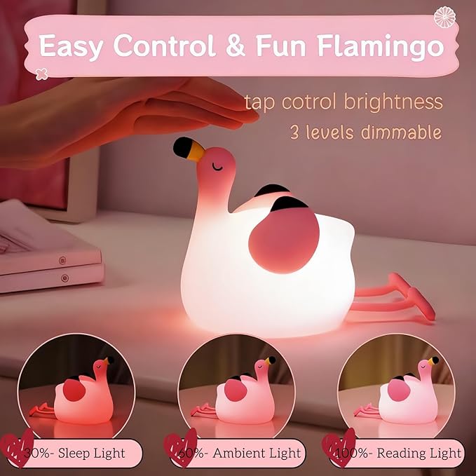 Flamingo Cute Night Light, Squishy Lamp Flamingo Decor, Valentines Day Gifts for her, Girls Pink Stuff Toy, Rechargeable Dimmable Silicone Kids Nightlight, Baby Nursery Dorm Bedside Lamps