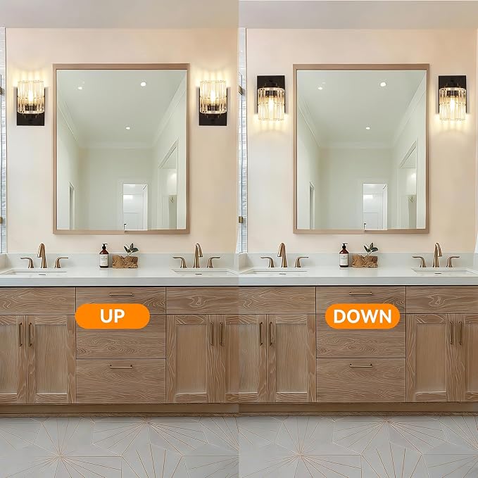 TALOYA Brushed Black 2 Pack Wall Sconces with Fluted Cylinder Glass Shade | Modern Vanity Lighting Fixtures, Bathroom Lights Over Mirror, Wall Mount Mirror Light Fixtures for Bathroom Hallway Bedroom