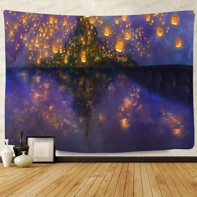 Night Castle Tapestry Cartoon Tapestries, Large Tapestry, 80x60inches | Lantern Fuzzy Wall Hanging Tapestries, Psychedelic Tapestry, Soft Flannel, Bedroom, Living Room, Office, Decor Banner