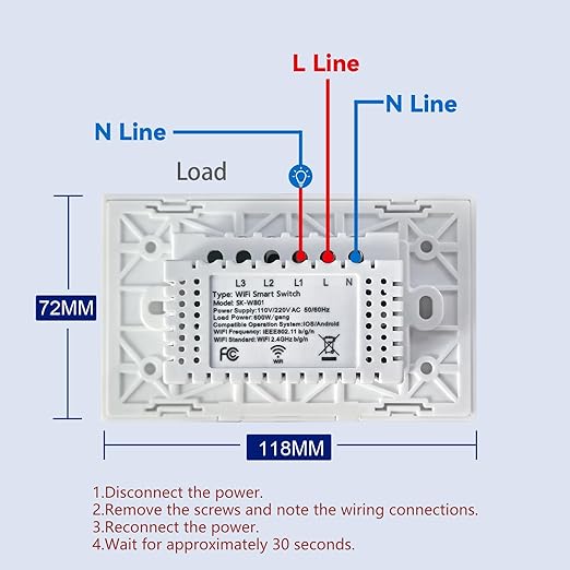 WiFi Smart Light Switch,1-Button Single Gang 2.4GHz Wi-Fi Touch Switch, Neutral Wire Required,Work with Smart Life/Tuya App and Alexa,White