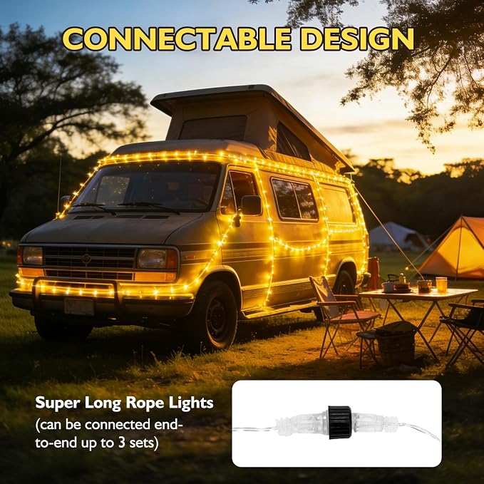 (New) 66FT 240 LED Rope Lights, Outdoor String Lights with 8 Lighting Modes, End-to-end Connectable Waterproof Clear PVC Tube Lights for Yard, Garden, Patio, Party, Indoor Outdoor Decor (Warm White)