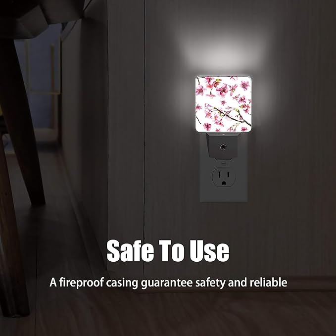 Cherry Blossom Night Light, Japanese Sakura Night Lights Plug into Wall Decor for Bedroom, Bathroom, Hallway, Kitchen, Dusk to Dawn Sensor Nightlights for Boys Girls Women Men Room Gifts