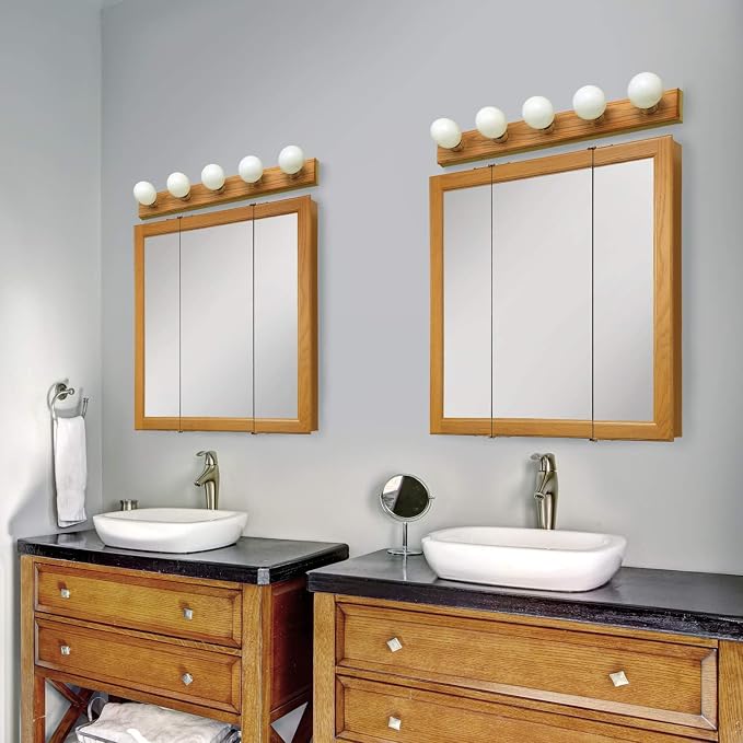 Design House 500215 5-Light Vanity Strip Light Contemporary Dimmable for Bathroom, Bedroom, Makeup Vanity, Honey Oak | Dimmable, Wall Mount, Contemporary/Modern, Wood, Lighting, 500215