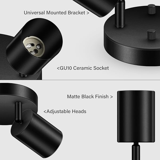 AUQUEE LED 2 Light Track Lighting Kit, LED Track Lighting Fixtures, Black Round Ceiling Spot Lighting, Flexibly Rotatable Light Head for Kitchen, Living Room, Bedroom, GU10 Bulb Not Included