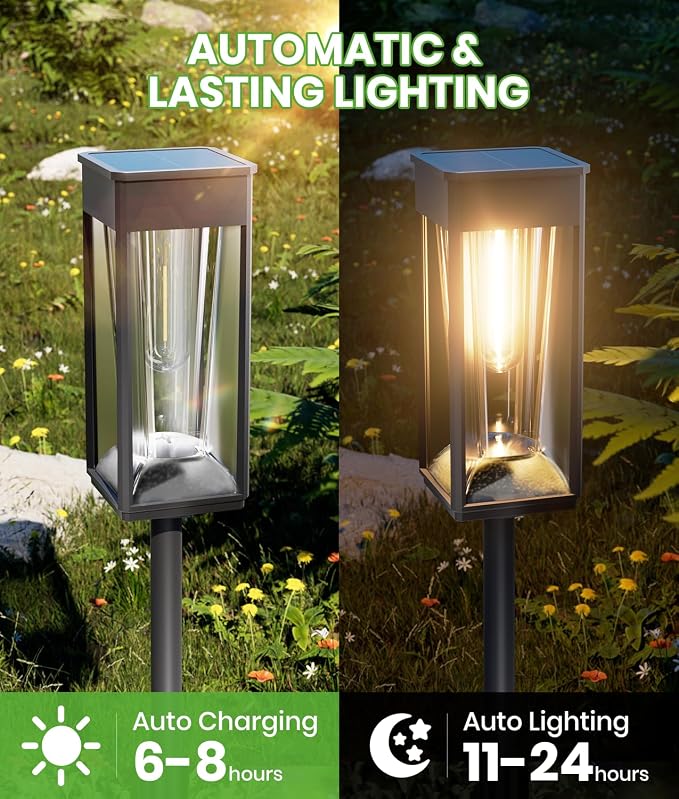 BITPOTT Solar Pathway Lights Outdoor 2-in-1 Warm&Cool, 12 Pack Bright Solar Lights for Outside, Waterproof Auto On/Off Garden Lights Solar Powered Landscape Lights for Yard Walkway Driveway Lawn