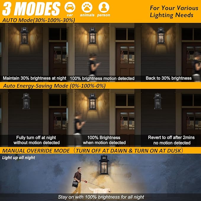 Outdoor Wall Light Motion Sensor - Updated Dusk to Dawn Outdoor Lighting, Exterior Light Fixture, Black Porch Lights & Outdoor Light for House Garage Entryway