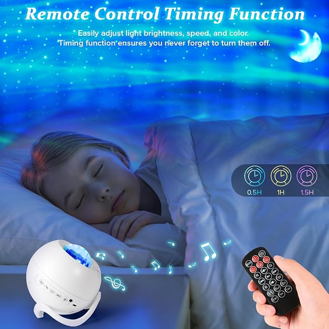 Northern Galaxy Light Projector with Bluetooth & White Noise Sounds, 60+ Lighting Modes & 5 Moon Effects, Star Projector Lights with Remote for Bedroom Decor, Kids Room Ceiling, Gift for Kids & Adults