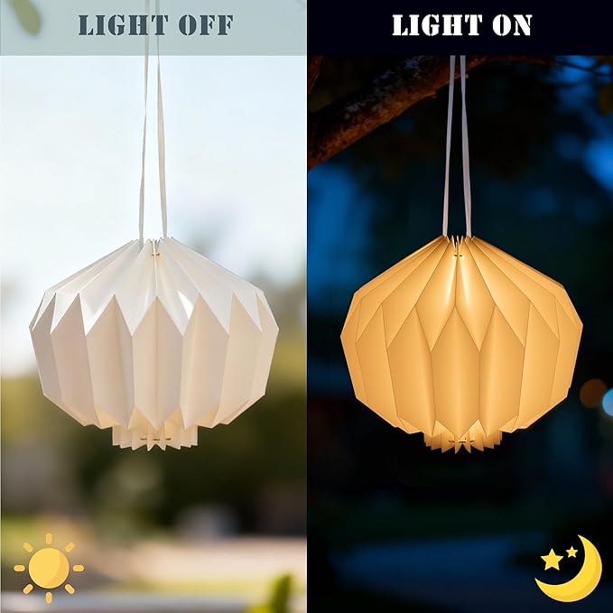 Battery Operated Outdoor Paper Lantern — 2Pack Waterproof Hanging Decorative Light with Remote Timer, Foldable Pendant Paper Lantern for Patio Garden Backyard, Porch Decor