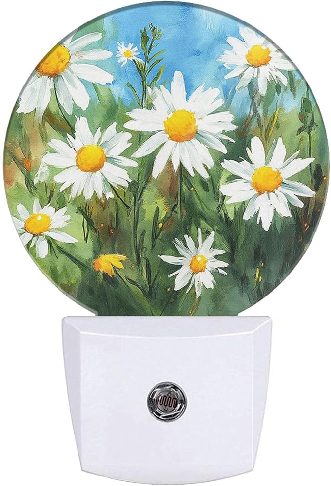 EKOBLA Daisy Night Light, Spring Garden White Daisy Night Lights Plug Into Wall with Dusk to Dawn Sensor, 0.5W LED Lamp, 0.5W Sleep Friendly