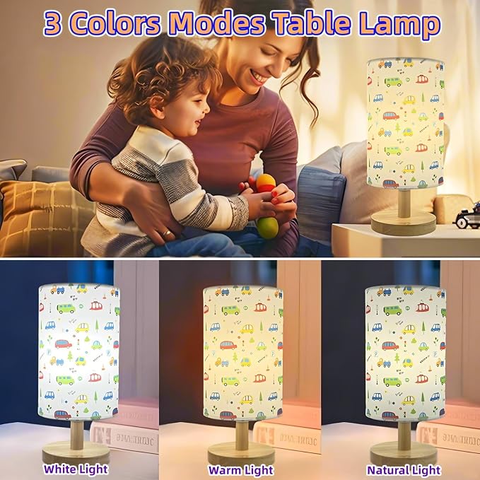 Kids Table Lamp for Bedroom Boys LED Desk Lamps for Kids Room Car Lamp | 3 Color Modes Cute Nightstand Night Light with Cartoon Design Bedside Lamp for Living Room Nursery Decor Car Gift for Boys