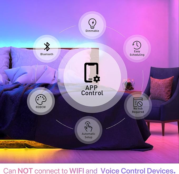Bluetooth Smart Light Bulb 60 Watt, Dimmable Color Changing, 2 Pack | E26 Lightbulbs 9W A19, RGBCW Multicolor, Music Sync, Timer Schedule Settings (No WiFi Connection)