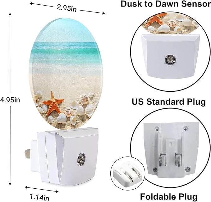 Starfish Seashell Night Light Ocean Seashore Beach Coastal Nautical Night Lights Plug into Wall for Boys Girls, Plug-in Nightlight 0.5W LED Lighting for Stairway Hallway Bedroom