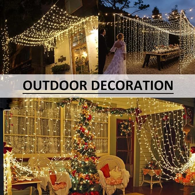 Solhice LED Curtain Lights Outdoor 30ft x10ft, 720 LED Plug in Hanging String Lights Indoor, Twinkle Light Backdrop for Outside Wedding Bedroom Décor, Warm White (Not Connectable)
