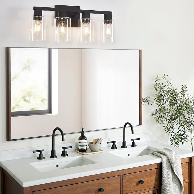 Black Vanity Lights for Bathroom 4 Light Bathroom Vanity Light Classic Bathroom Lighting Fixtures Over Mirror Farmhouse Vanity Lights with Clear Glass Shade