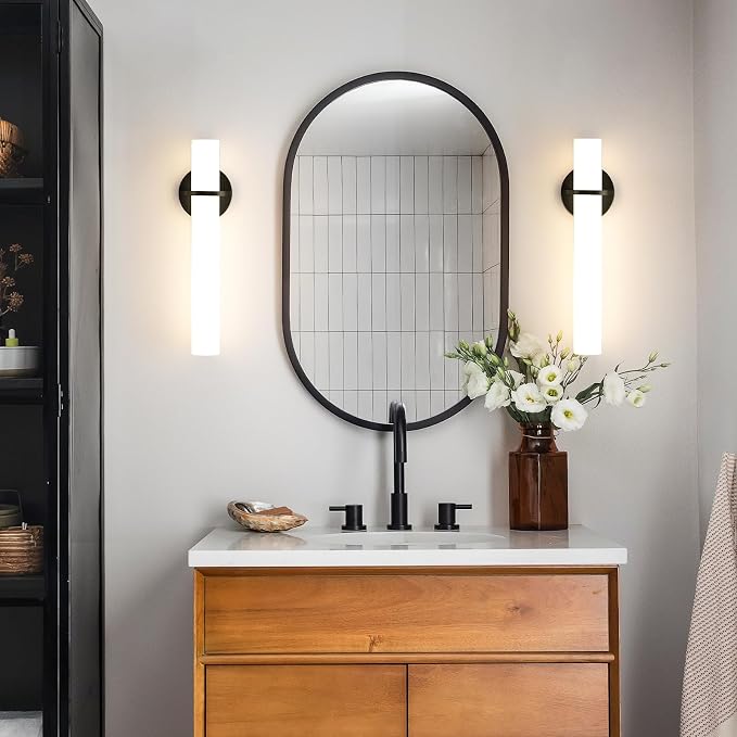 AIJIASI 18 Inch Wall Sconces Set of Two, Black Bathroom Sconces 18W 2700K-5000K LED Dimmable Modern Wall Sconces with Acrylic Shade for Bedroom Living Room Hallway Stairway