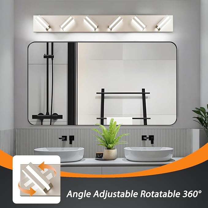 Bathroom Lights Fixtures Over Mirror, 360°Rotate Modern LED Vanity Lights for Bathroom, 48W Dimmable & High CRI Acrylic Wall Lighting, No Assembly Required (Brushed Nickel, 6-Light, 36 Inch)