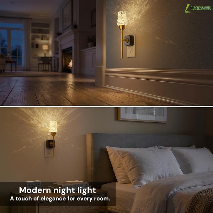 L LOHAS LED Night Light, 2 Pack Night Lights Plug into Wall | Automatic Night Lights with Auto Light Sensor, 0-100LM Adjustable Brightness Rotating Crystal Nightlight for Bedroom Hallway