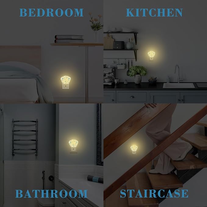 Watercolor Blue Flowers and Hummingbirds Night Light for Kids Girls Boys, Blue Hummingbirds LED Night Light Plug into Wall with Dusk to Dawn Sensor for Room, Hallway, Kitchen, Bathroom, Stairs Decor