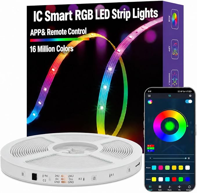 MFWW 66FT Strip Lights, Smart IC RGB LED Lights Multiple Colors on One Line, App+Remote Control, Timing, Multimodal, Music Sync, Color Changing Lights for Bedroom, Party Home Decor