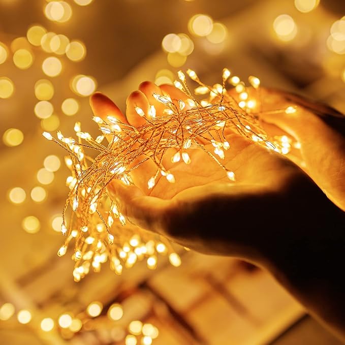 Minetom Fairy Lights Plug in, String Lights for Christmas Decorations | 10FT 200LEDs, 2 Pack, Warm White, Waterproof Starry Firecracker Lights for Bedroom Ceiling Wreath Window Wedding Decorations