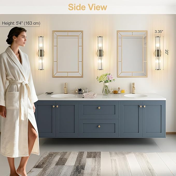 Brushed Bronze Wall Sconces Set of Two, Bathroom Sconces with Glass Rods Shade, Modern Vanity Sconces Lighting Over Mirror, Wall Light Fixtures for Living Room Bedroom (Bulbs Not Included)