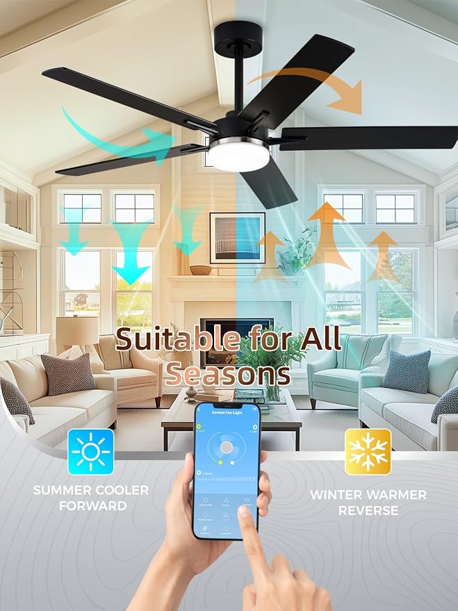 LANMEL Metal Ceiling Fan with Lights and Remote, 52 Inch, Silver & Black | Modern Low Profile Flush Mount, Reversible, 3CCT Dimmable, Quiet, LED, For Bedroom, Living Room, Indoor/Outdoor Patio Use