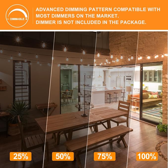 Achin Outdoor String Lights White 400FT(100ft*4) Patio Lights Outdoor Waterproof with 212 LED Bulbs(12 Spare) Shatterproof G40 Globe String Lights for Outside Wedding Backyard, White Wire, 2700K