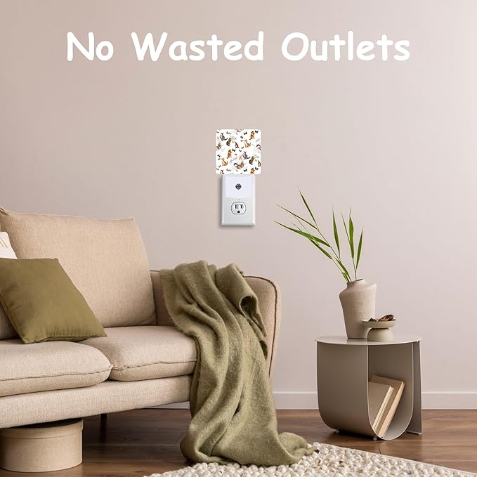 Cute Cats Butterflies Night Light,Watercolor Peony Plug-in Night Light Auto Dusk-to-Dawn Sensor Energy Efficient LED Lamp for Room Decor,Hallway,Kitchen,Bathroom,Nursery,Stairs
