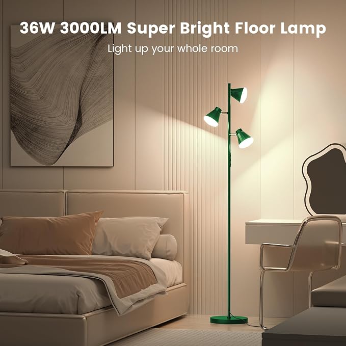 36W LED Tree Floor Lamp, Dimmable Tall Standing Lamp with Remote & Touch Control, 4 Color Temperatures Bright Floor Lamp, 3 Rotatable Light Modern Floor Lamps