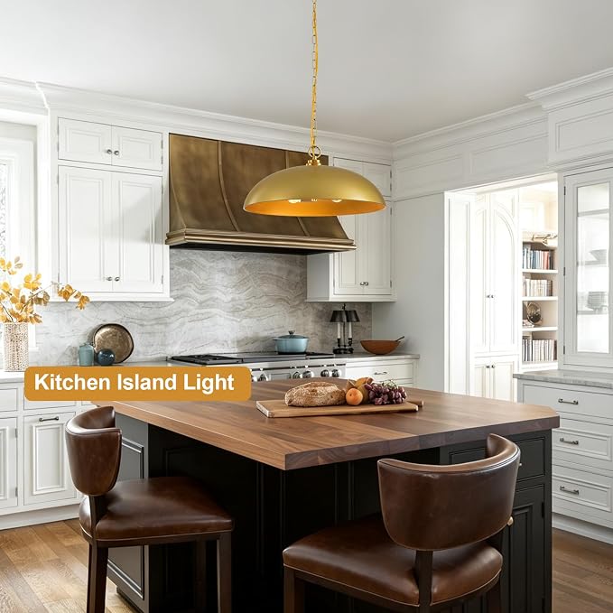 20in Gold Dome Pendant Light 3-Light Kitchen Island Dining Room | Industrial Brass Large Oversized Pendant Lights Chandelier Ceiling Hanging Lighting for Kitchen Island Dining Room Over Table