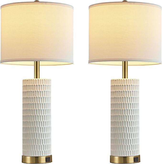 Reaketon 26.5" Ceramic Table Lamps Set of 2, 3 Way Dimmable Touch Control Table Lamps for Living Room, Modern Lamps for Nightstand, Gold
