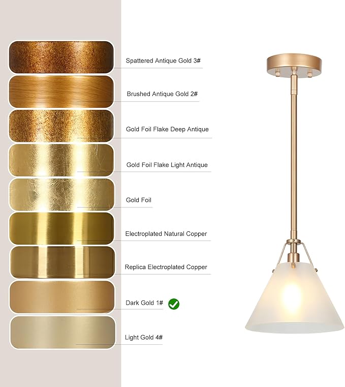 KSANA Gold Pendant Light, Modern Pendant Lights Kitchen Island with Frosted Glass Pendant Hanging Lights for Dining Room, Kitchen, Bedroom, 7.9" W
