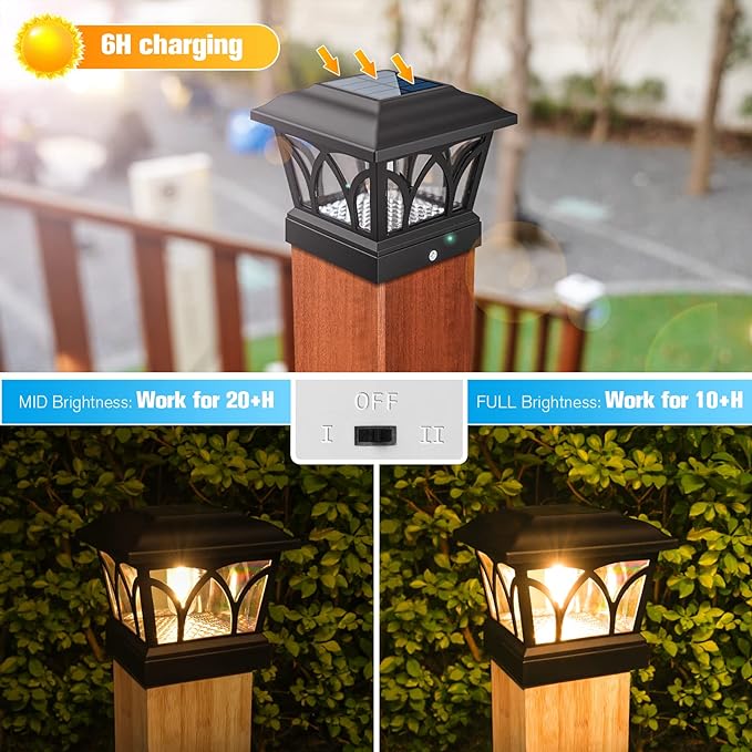 VOLISUN Solar Fence Post Cap Lights, Edison LED 2 Modes 8Pack,Slate Black | Solar powered lights fit 4x4/6x6 posts, ideal for garden, deck, mailbox, yard & porch outdoor decoration