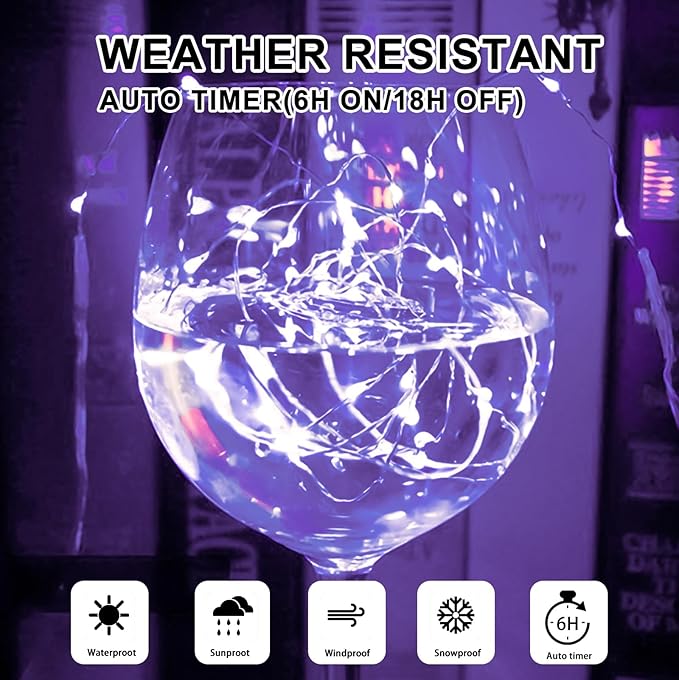 Purple Fairy Lights Battery Operated (Included), 8 Modes & Auto timer, 16FT 50Led Mini Twinkle Silver Wire Firefly Starry lights, Waterproof Battery Operated Lights for Party Bedroom Christmas