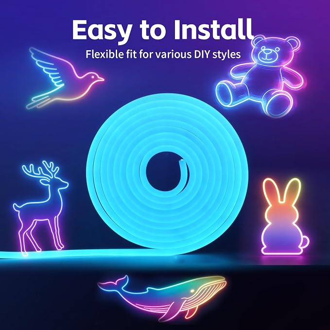 20FT RGB LED Neon Rope Lights, App & Remote Control, Flexible Waterproof IP65 Led Strip Lights, Music Sync Color Changing Multiple Modes Neon Lights for Bedroom Gaming Room Indoor & Outdoor Decor