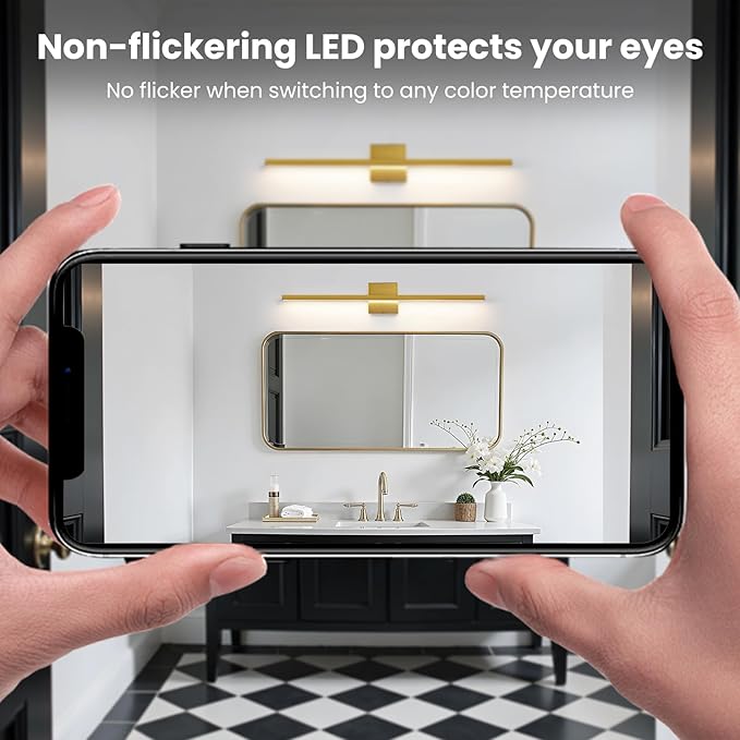 Gold Vanity Lights for Bathroom - 31.5 inch Brushed Gold Bathroom Light Fixtures Over Mirror 22W LED Dimmable Wall Sconce Lighting Fixture 5CCT Vanity Light Bar for Bathroom Bedroom