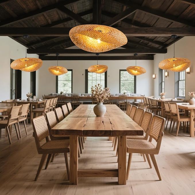 23.6" Bamboo Pendant Light,Rattan Chadelier | Hand Woven Bamboo Chandelier,23.6" Boho Wicker Hanging Light for Kitchen Island Dining Bedroom Living Room Restaurant