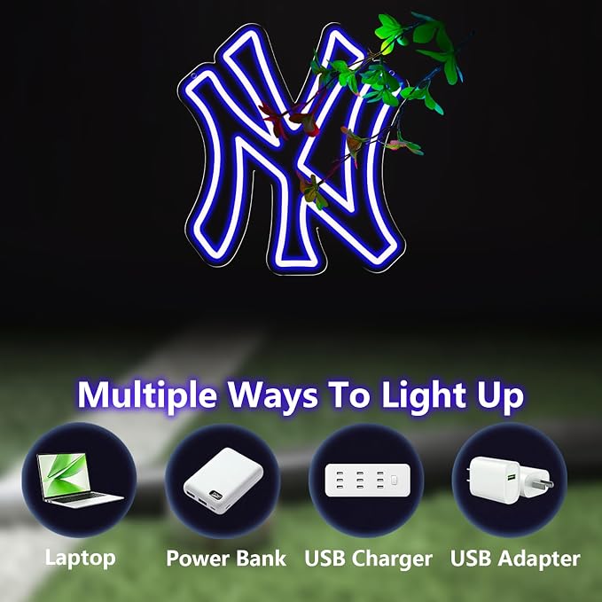 AHlove YANKEES Neon Signs for Wall Decor，Baseball Team Neon Lights for Bedroom，LED Signs Suitable for Man Cave、Dormitory、Games Room、Bar，Gifts for Teen Boys