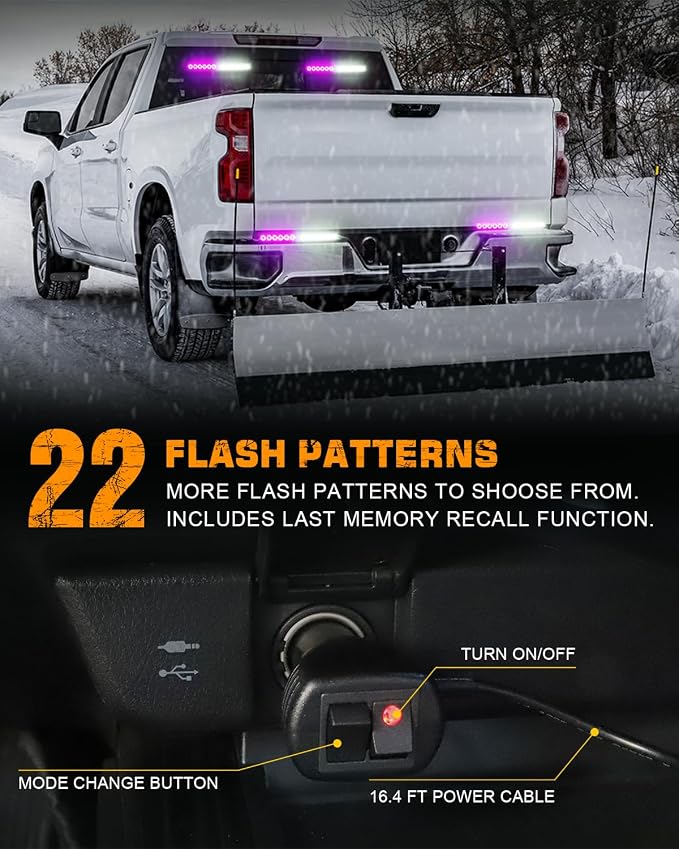 2x 10.7 inch 24 LED Strobe Lights Purple White Emergency Lights | Warning Safety Dash/Side/Front/Rear Windshield Light Bar Traffic Advisor Bar for Escort Vehicles Tow/Plow Trucks
