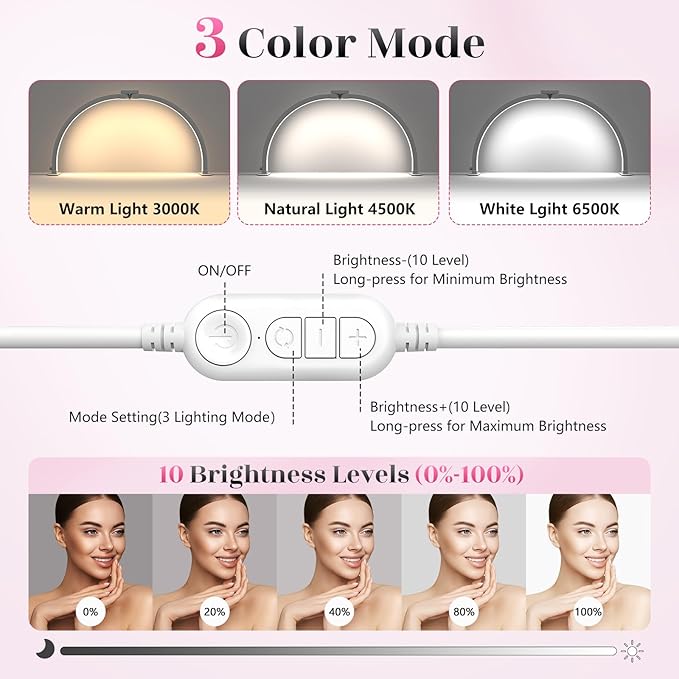 Yokilly Half Moon Light for Nail Desk: 29" Foldable Half Moon Desk Lamp with Phone Holder for Beginner - Arch Nail Tech Light with 3 Color Modes & 10 Brightness for Manicure Salon (Diamond, Large)