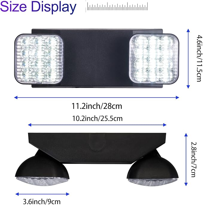 TANLUX LED Emergency Lights with Battery Backup, Commercial Emergency Light Fixtures for Business Home Power Failure Emergency Exit Sign Lighting with 1.0 Meter Plug in Cord AC120V (Black, 4 Pack)