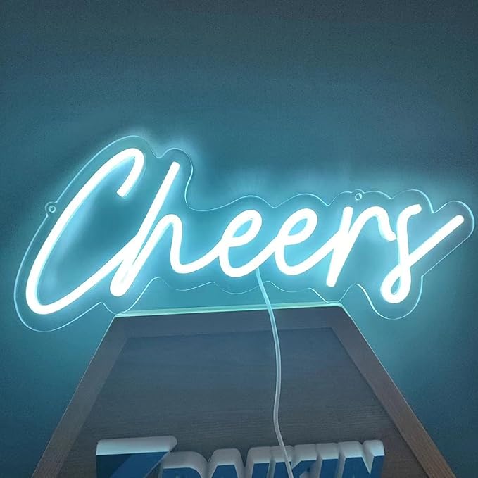 Cheers Neon Sign USB Powered with Dimmable Switch,LED Neon Light Sign for Wall Background Decor,Cheer Light Up Sign Neon for Bar Birthday Party Wedding 16.5 * 7in(Ice Blue)